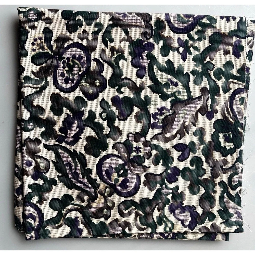 Vtg Jacquard Style Cotton Material Fabric 45x45 Crafts Pillow Covers Tan Purple